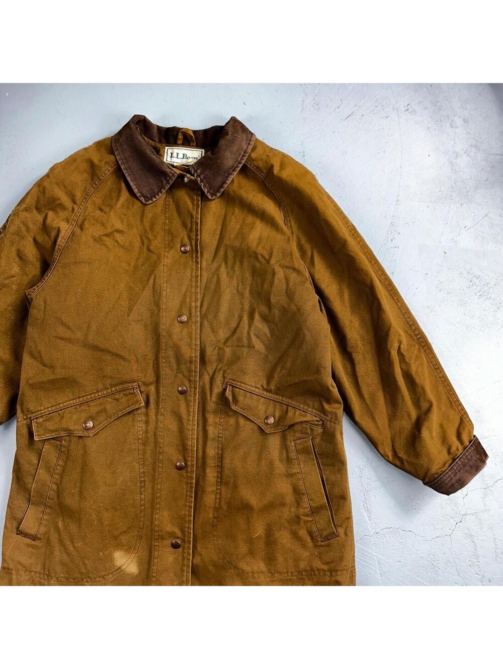 Vintage LL Bean Aztec Fleece Lined Womens Canvas Long Button Duster Coat M - Picture 2 of 16